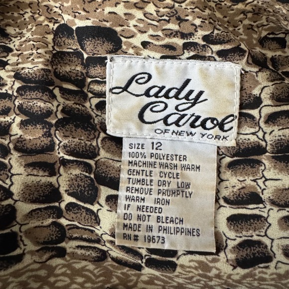 Lady Carol Vintage Snakeskin Print Maxi Dress Brown Tan Pleated Skirt Size 12 - Picture 2 of 9